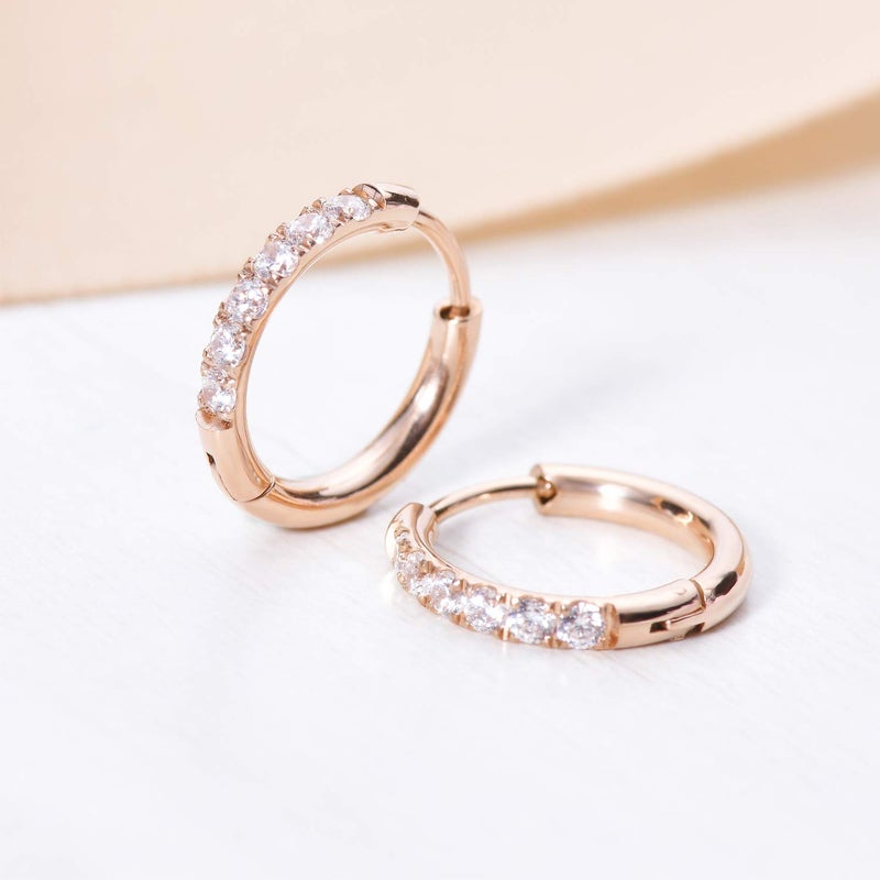 showself Rose Gold Cubic Zirconia Earrings, Small Cartilage Hoop Earring for Women Men 18G Stainless Steel Tragus Earring Forward Helix Earring Hypoallergenic Sensitive Ear Sleeper Earrings 8MM - Image 2